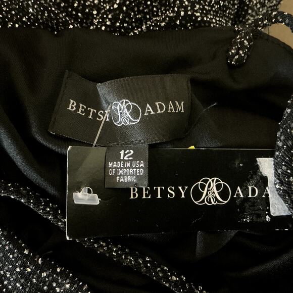 Betsy & Adam Black Metallic Column Gown Size 12 Sleeveless Thigh Slit Formal - Picture 8 of 12